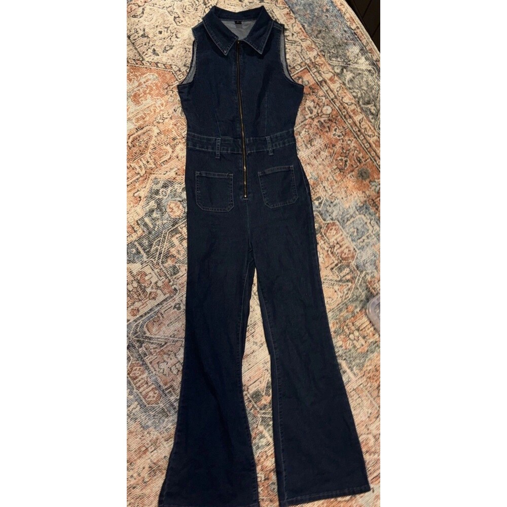 Women’s bell bottom Coveralls Zipper Front Sleeveless Size Small